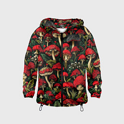 Детская ветровка Лесные красные грибы мухоморы - паттерн