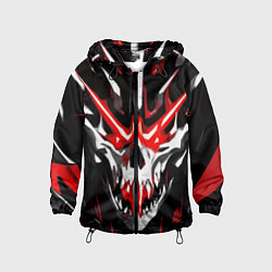 Ветровка с капюшоном детская Абстрактный белый череп и красные полосы, цвет: 3D-черный