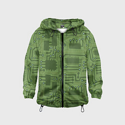 Ветровка с капюшоном детская Милитари электронная плата, цвет: 3D-черный