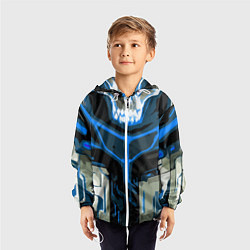 Ветровка с капюшоном детская Blue stripes on a black and white background, цвет: 3D-белый — фото 2