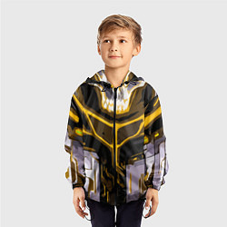 Ветровка с капюшоном детская Yellow stripes on a black and white background, цвет: 3D-черный — фото 2