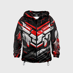 Ветровка с капюшоном детская Красно-белая агрессивная абстракция на чёрном фоне, цвет: 3D-черный