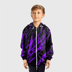 Ветровка с капюшоном детская Purple stripes on a black background, цвет: 3D-белый — фото 2