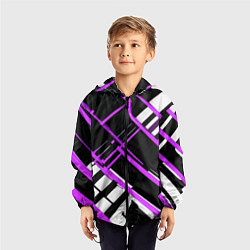 Ветровка с капюшоном детская Фиолетово-белые линии на чёрном фоне, цвет: 3D-черный — фото 2