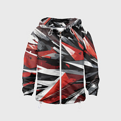 Ветровка с капюшоном детская Чёрно-красно-белая абстракция, цвет: 3D-белый