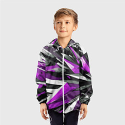 Ветровка с капюшоном детская Чёрно-фиолетово-белая абстракция, цвет: 3D-белый — фото 2