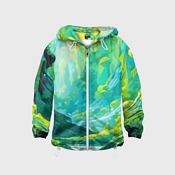 Ветровка с капюшоном детская Зелёная кислотная абстракция, цвет: 3D-белый