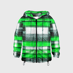 Ветровка с капюшоном детская Чёрные полосы на зелёном-белом фоне, цвет: 3D-черный