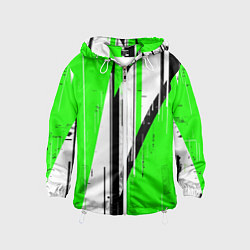 Ветровка с капюшоном детская Black and white vertical stripes on a green backgr, цвет: 3D-белый