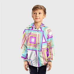Ветровка с капюшоном детская Абстрактные квадраты, цвет: 3D-белый — фото 2