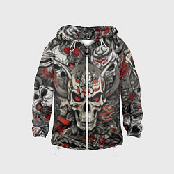 Ветровка с капюшоном детская Череп в маске Хання, цвет: 3D-белый