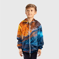 Ветровка с капюшоном детская Волна и огонь, цвет: 3D-белый — фото 2