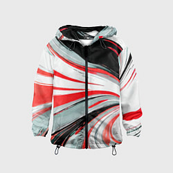 Детская ветровка Волнистые бело-красные линии на чёрном фоне