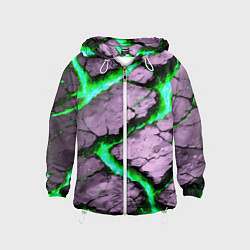 Ветровка с капюшоном детская Треснувший камень зелёный, цвет: 3D-белый