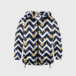 Ветровка с капюшоном детская Золотые кляксы на фоне бело-синего паттерна, цвет: 3D-черный