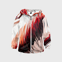 Ветровка с капюшоном детская Чёрно-красные острые полосы на белом фоне, цвет: 3D-белый