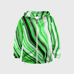 Ветровка с капюшоном детская Волнистые вертикальные чёрно-зелёные полосы, цвет: 3D-белый