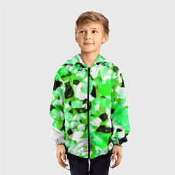 Ветровка с капюшоном детская Green and white abstraction on a black background, цвет: 3D-черный — фото 2