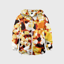 Ветровка с капюшоном детская Жёлто-белая абстракция на чёрном фоне, цвет: 3D-белый