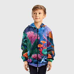 Ветровка с капюшоном детская Подводные кораллы, цвет: 3D-черный — фото 2