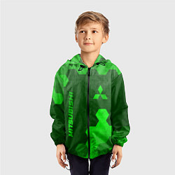 Ветровка с капюшоном детская Mitsubishi - green gradient вертикально, цвет: 3D-черный — фото 2