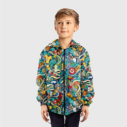 Ветровка с капюшоном детская Спортивный инвентарь коллаж, цвет: 3D-черный — фото 2