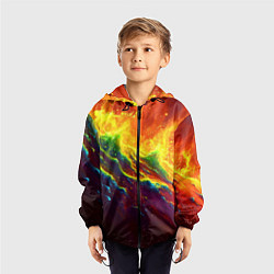 Ветровка с капюшоном детская Абстрактные волны с огнем, цвет: 3D-черный — фото 2