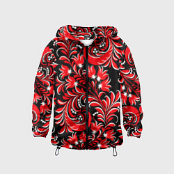 Ветровка с капюшоном детская Хохлома - красная роспись, цвет: 3D-черный