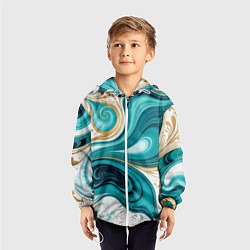 Ветровка с капюшоном детская Бирюза и золото, цвет: 3D-белый — фото 2