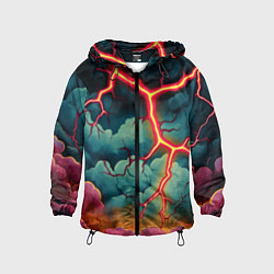 Ветровка с капюшоном детская Молнии в виде разлома, цвет: 3D-черный
