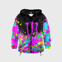 Ветровка с капюшоном детская Monster energy краски неоновые, цвет: 3D-черный