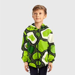 Ветровка с капюшоном детская Зеленая абстракция с кругами, цвет: 3D-черный — фото 2
