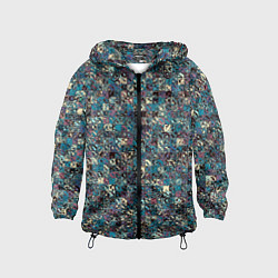 Ветровка с капюшоном детская Бордово-голубой квадратный паттерн, цвет: 3D-черный