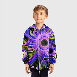 Ветровка с капюшоном детская Абстрактный неоновый космос - чёрная дыра, цвет: 3D-белый — фото 2