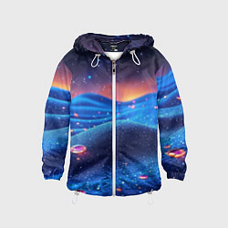 Ветровка с капюшоном детская Синяя дюна - текстура, цвет: 3D-белый