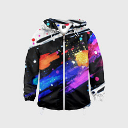Ветровка с капюшоном детская Разноцветные блестящие кляксы - текстура, цвет: 3D-белый
