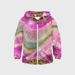 Ветровка с капюшоном детская Фиолетово-розовая текстура с блестками, цвет: 3D-белый