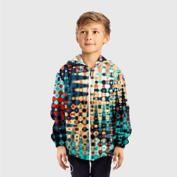 Ветровка с капюшоном детская Сине-бежевый абстрактный узор, цвет: 3D-белый — фото 2