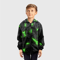 Ветровка с капюшоном детская Зеленая неоновая броня, цвет: 3D-черный — фото 2