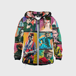 Ветровка с капюшоном детская David Bowie vintage collage, цвет: 3D-белый