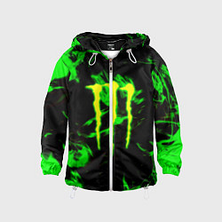 Ветровка с капюшоном детская Monster energy кислотное лого огонь, цвет: 3D-белый