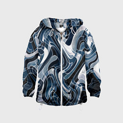Ветровка с капюшоном детская Тёмно-синий искажённая абстракция, цвет: 3D-белый