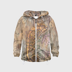 Ветровка с капюшоном детская Стимпанк механический киберхамелеон, цвет: 3D-белый