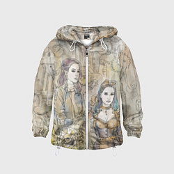 Ветровка с капюшоном детская Девушки стимпанк, цвет: 3D-белый