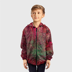 Ветровка с капюшоном детская Текстурный тёмный красно-зелёный, цвет: 3D-черный — фото 2