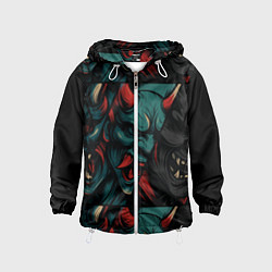 Ветровка с капюшоном детская Демоны Они - нейроарт, цвет: 3D-белый