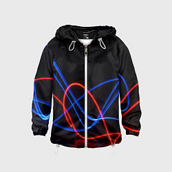 Детская ветровка Красно синие неоновые линии на черном фоне