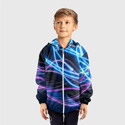 Ветровка с капюшоном детская Неоновая абстракция на темном, цвет: 3D-белый — фото 2