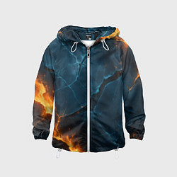 Ветровка с капюшоном детская Разлом плит с огнем, цвет: 3D-белый