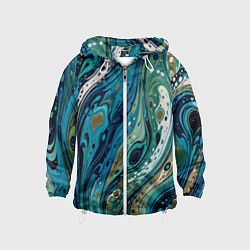 Ветровка с капюшоном детская Сине-зеленый абстрактный узор, цвет: 3D-белый